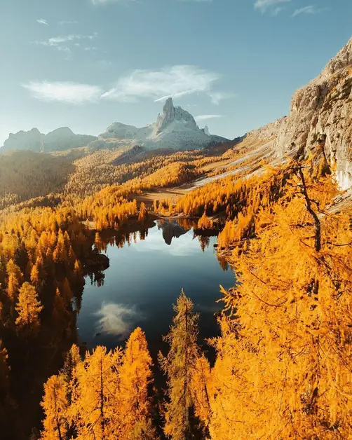 Autumn at Lake Federa with colors and tranquility